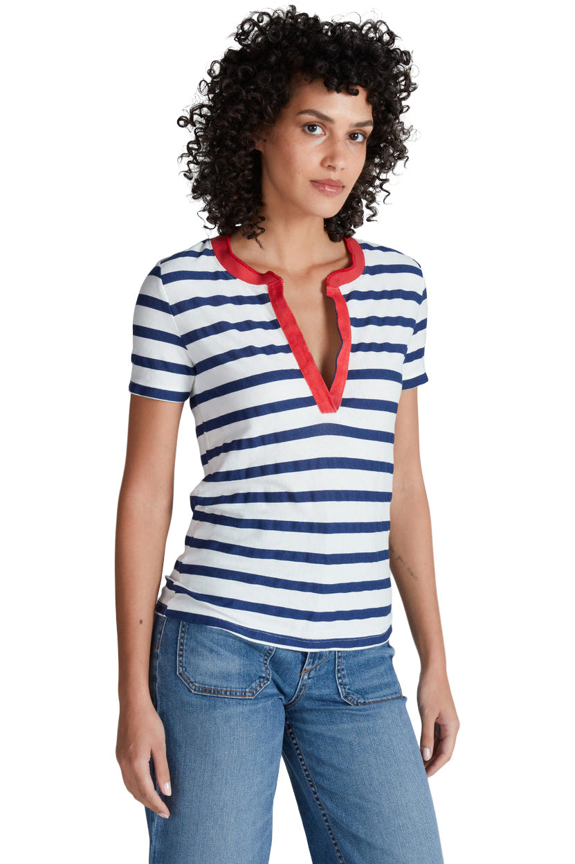 ASKK NY Classic Henley in Navy Thin Stripe