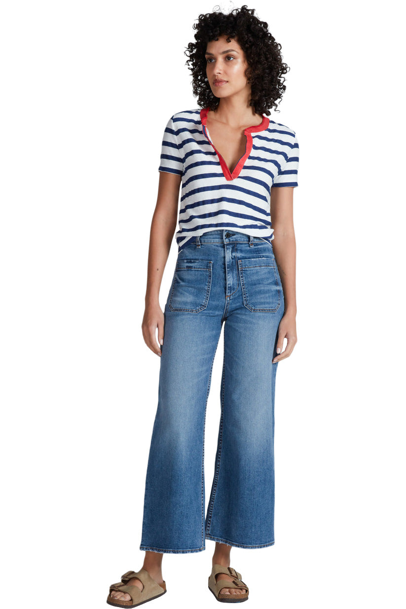 ASKK NY Classic Henley in Navy Thin Stripe