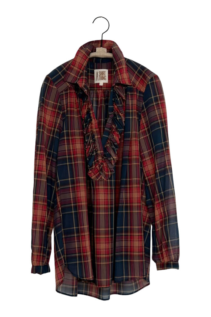 A Shirt Thing Celine Plaid Top in Navy