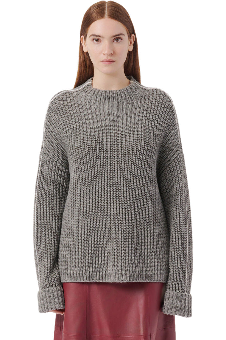 ATM Merino Wool Blend Chunky Rib Sweater in Heather Grey
