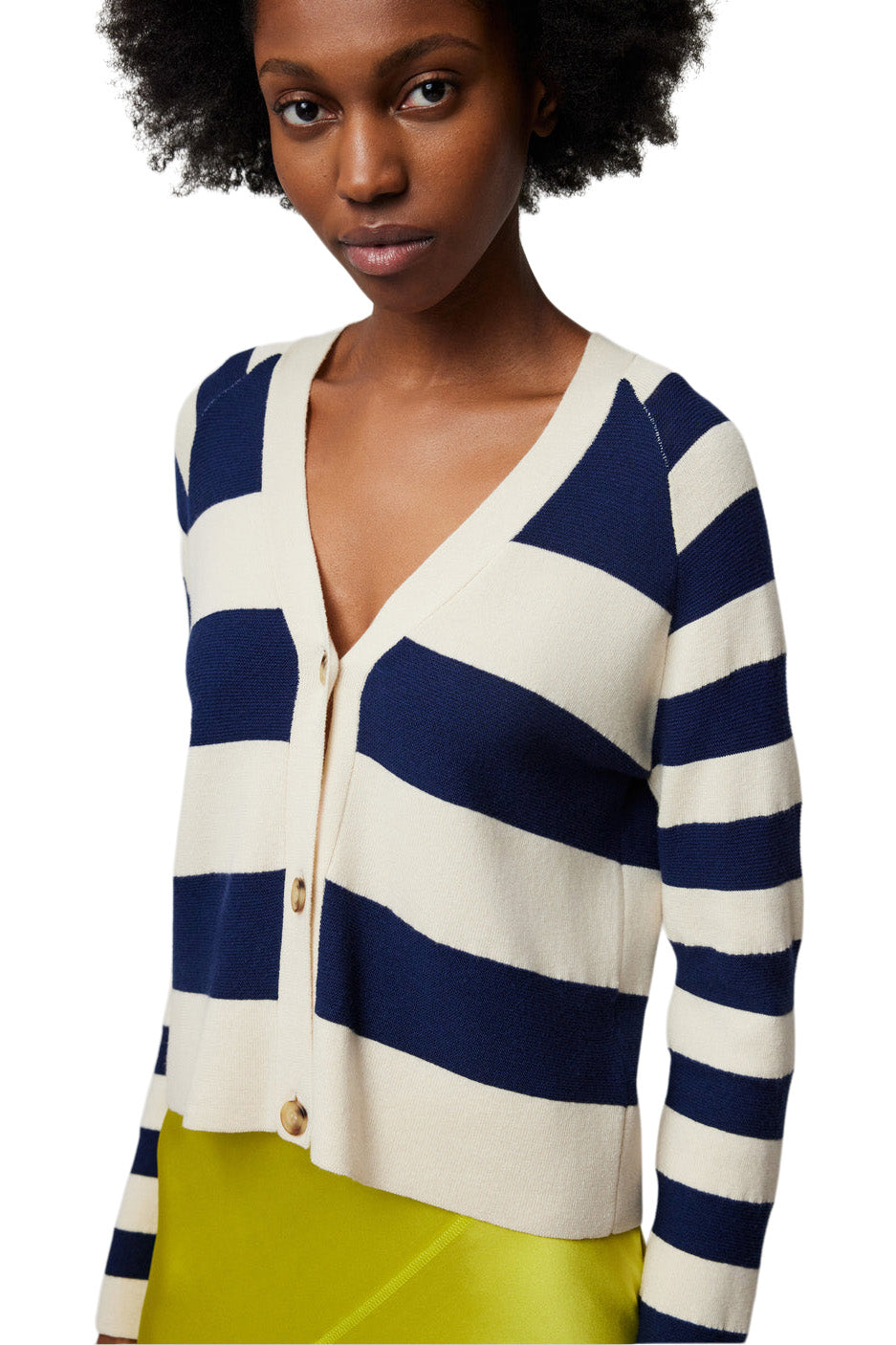 ATM Cotton Blend Mixed Stripe Cardigan in Chalk-Ink