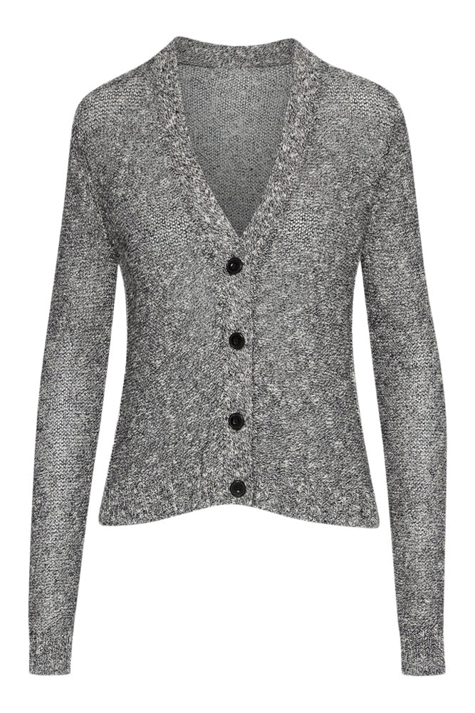 ATM Cotton Blend Rib Detail Cardigan in Black Marl