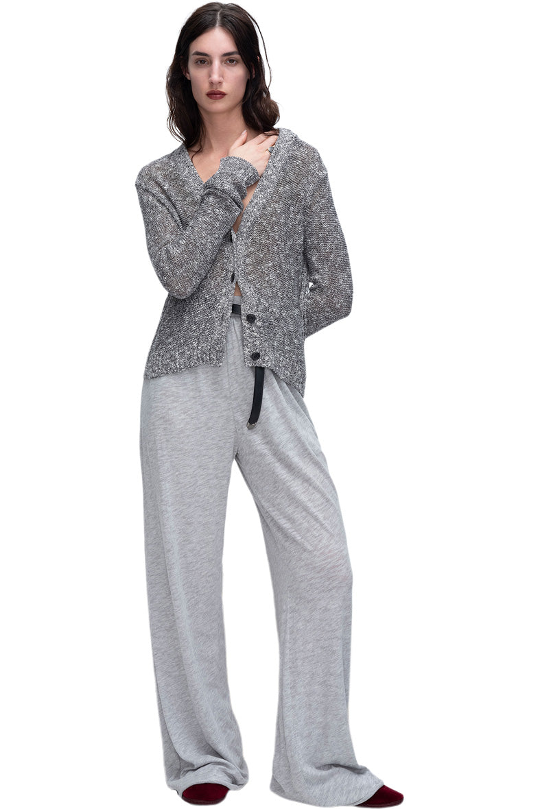 ATM Cotton Blend Rib Detail Cardigan in Black Marl