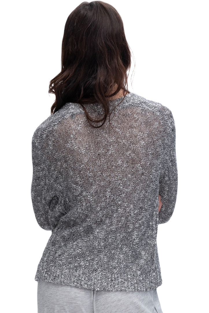ATM Cotton Blend Rib Detail Cardigan in Black Marl