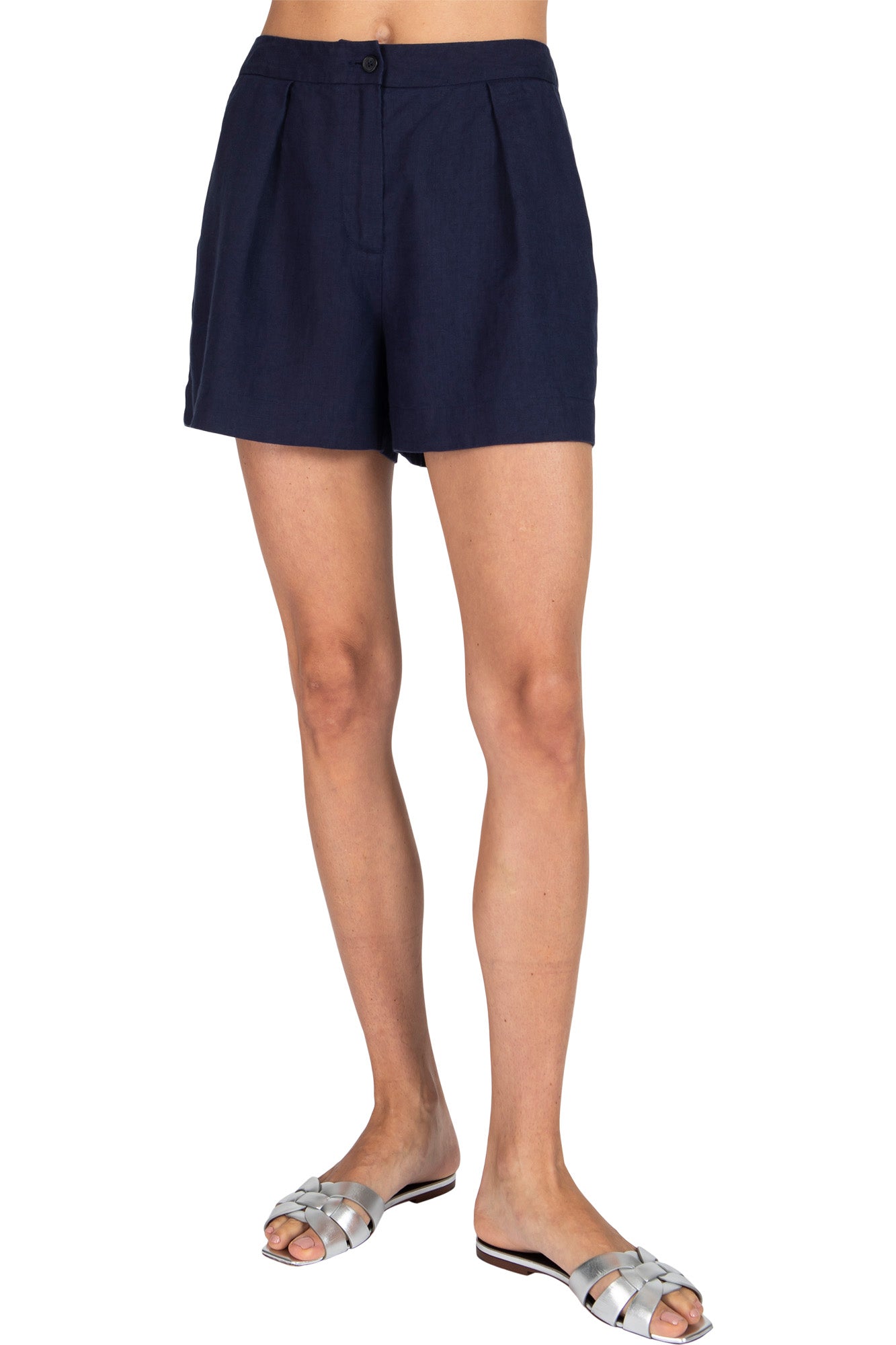 ATM Linen Pleated Shorts in Ink