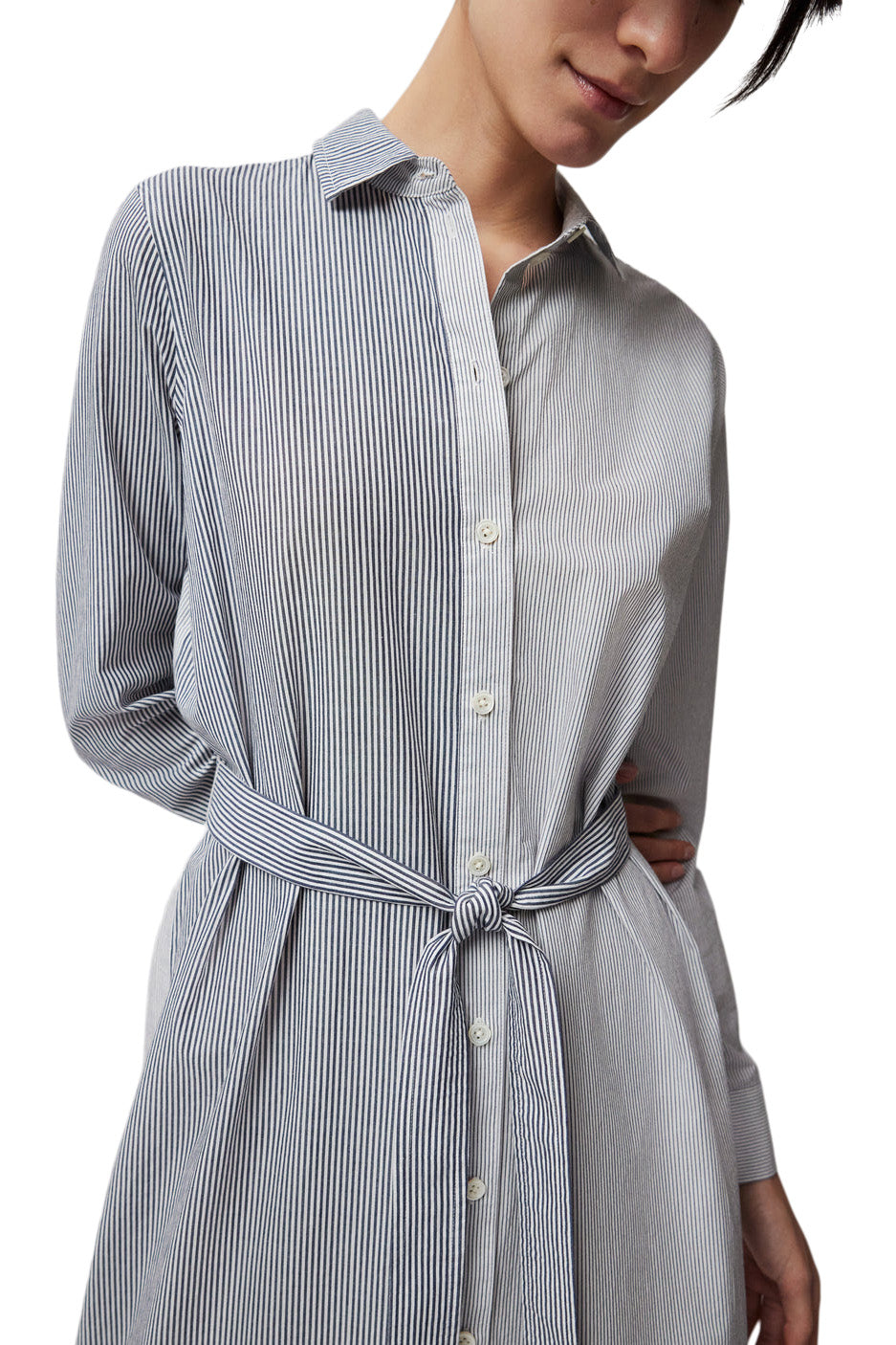 ATM Mixed Stripe Shirting Belted Shirt Dress in Chalk-Ink