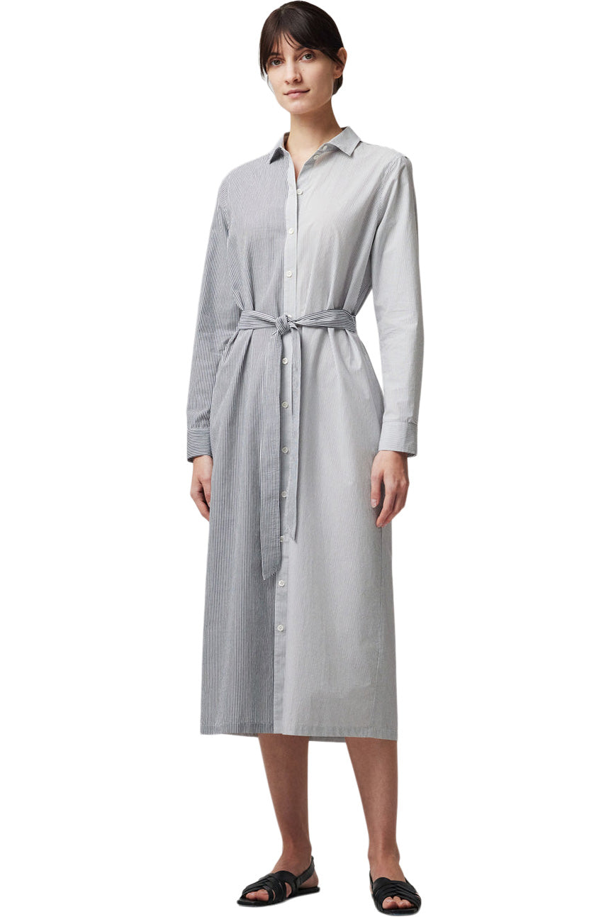 ATM Mixed Stripe Shirting Belted Shirt Dress in Chalk-Ink