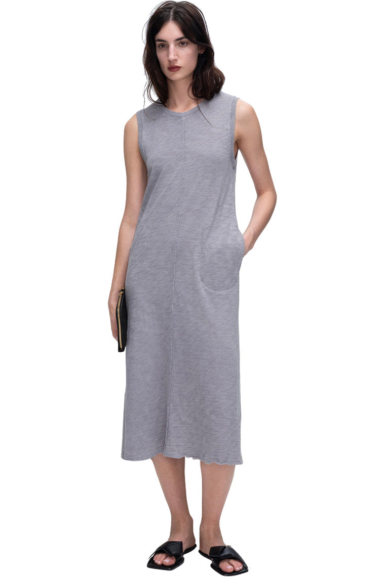 ATM Slub Jersey Chroma Wash Sleeveless Midi Dress in Shark