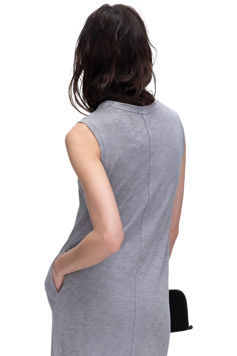 ATM Slub Jersey Chroma Wash Sleeveless Midi Dress in Shark