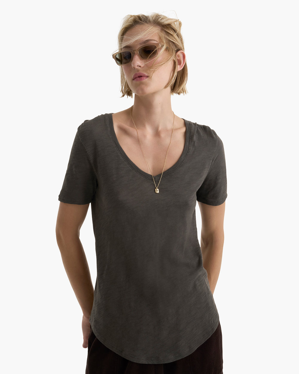 ATM Slub Jersey V-neck Tee in Coal