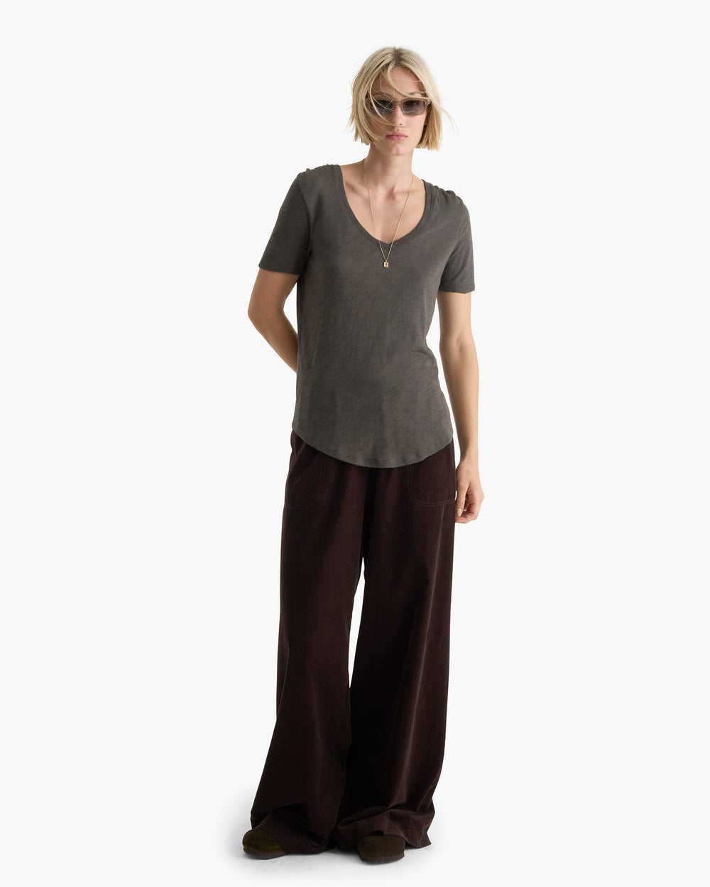 ATM Slub Jersey V-neck Tee in Coal