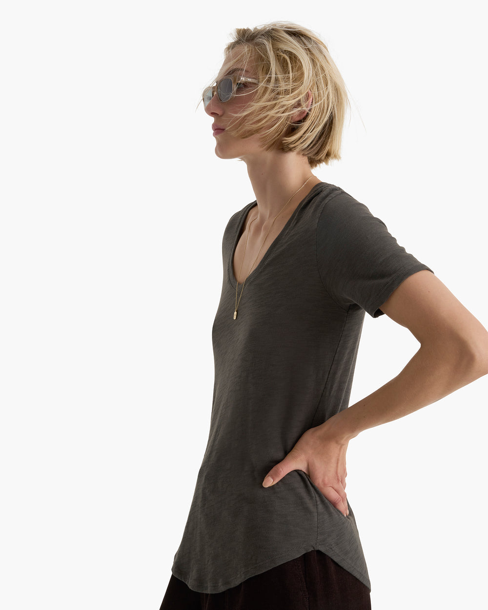 ATM Slub Jersey V-neck Tee in Coal