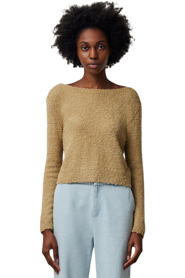 ATM Wool Blend Boucle Long Sleeve Low Back Sweater in Soft Fawn