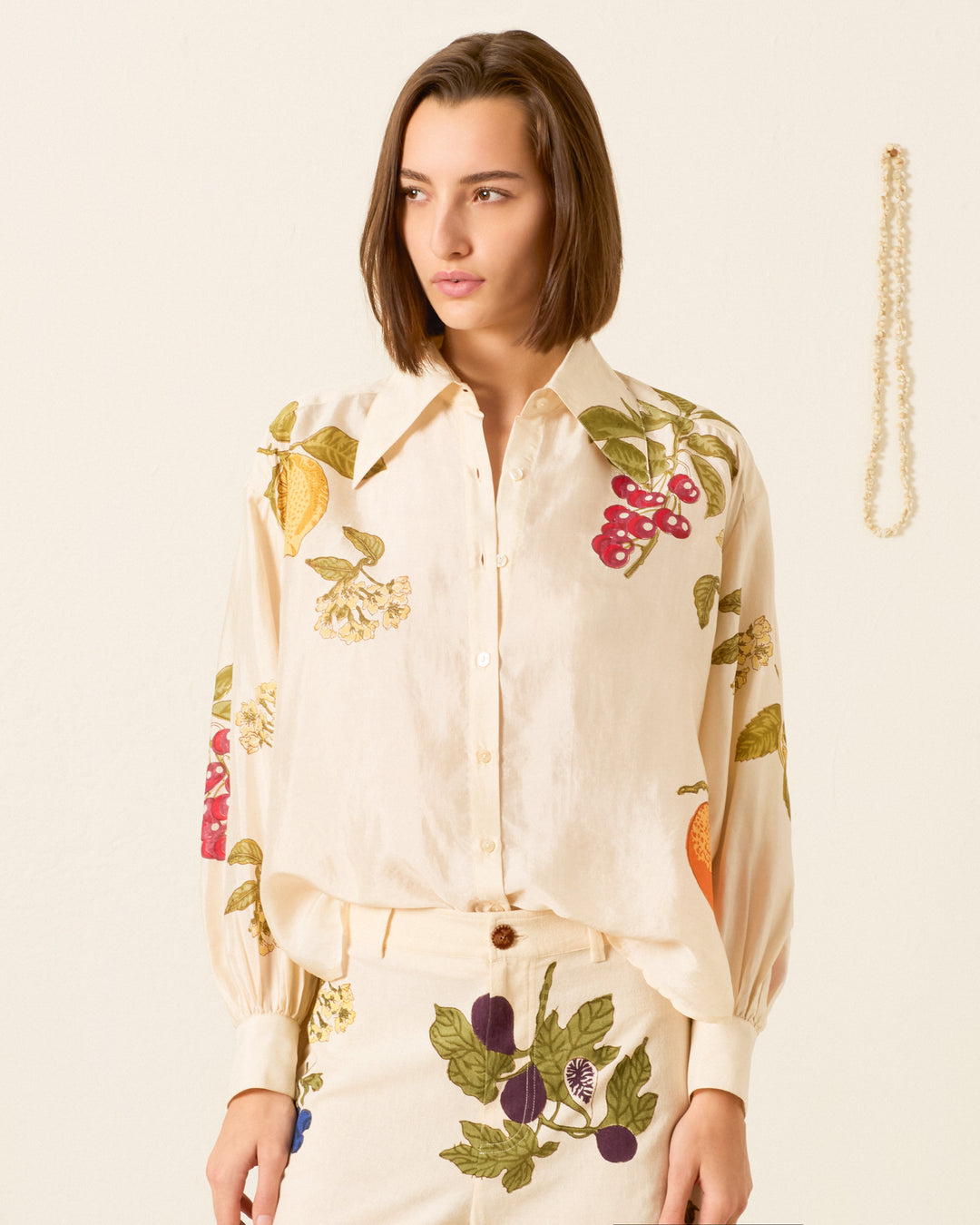 Alix Of Bohemia Emery Four Fruit Silk Shirt in Off White