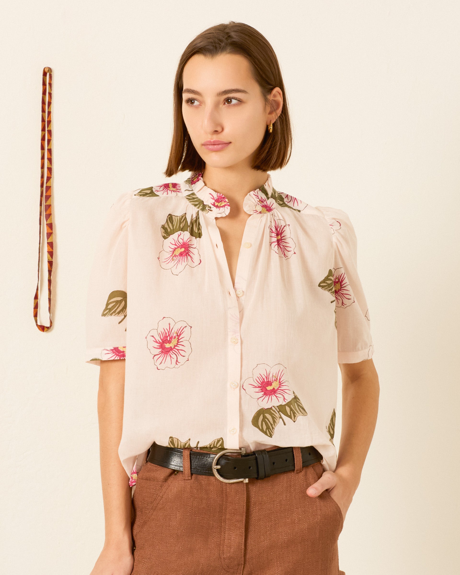Alix Of Bohemia Winnie Blush Hibiscus Shirt in Off White