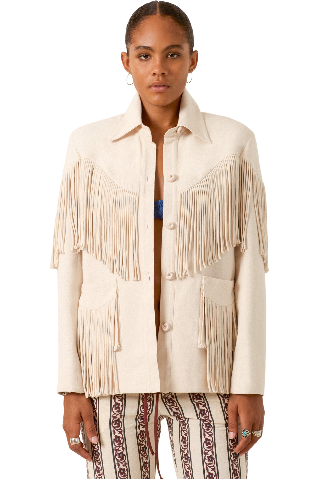 Alix Of Bohemia Jude Fringe Jacket in Off White