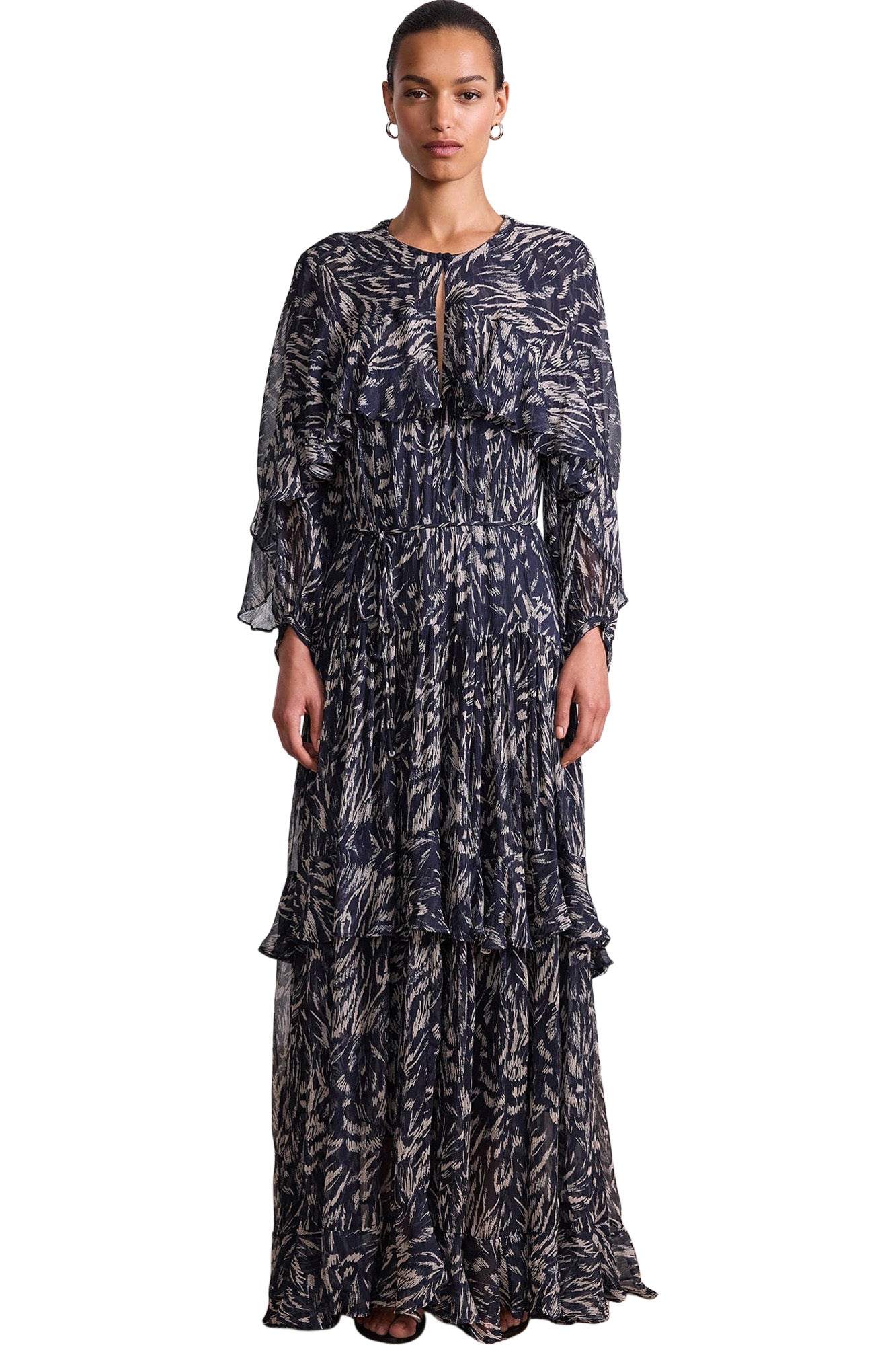 long sleeve daphne dress Apiece Apart Daphne Maxi Dress in Abstract Animal Midnight Abstract Animal Midnight / M