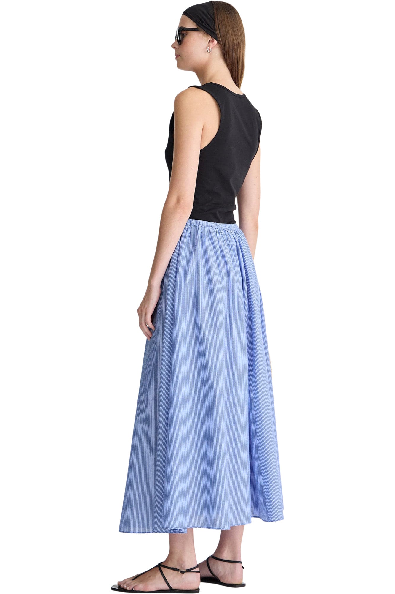 Apiece Apart Hanne Tie Maxi Skirt in Microstripe Blue & Cream
