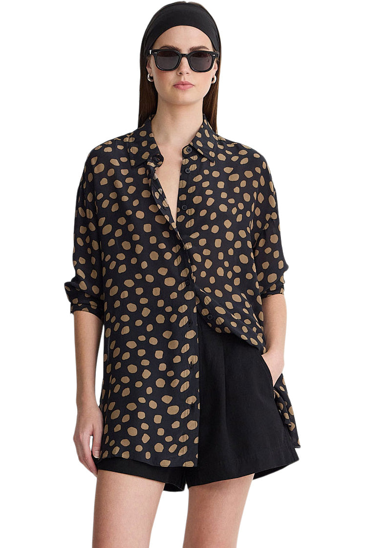 Apiece Apart Isolde Button Down Top in Yayoi Black & Camel