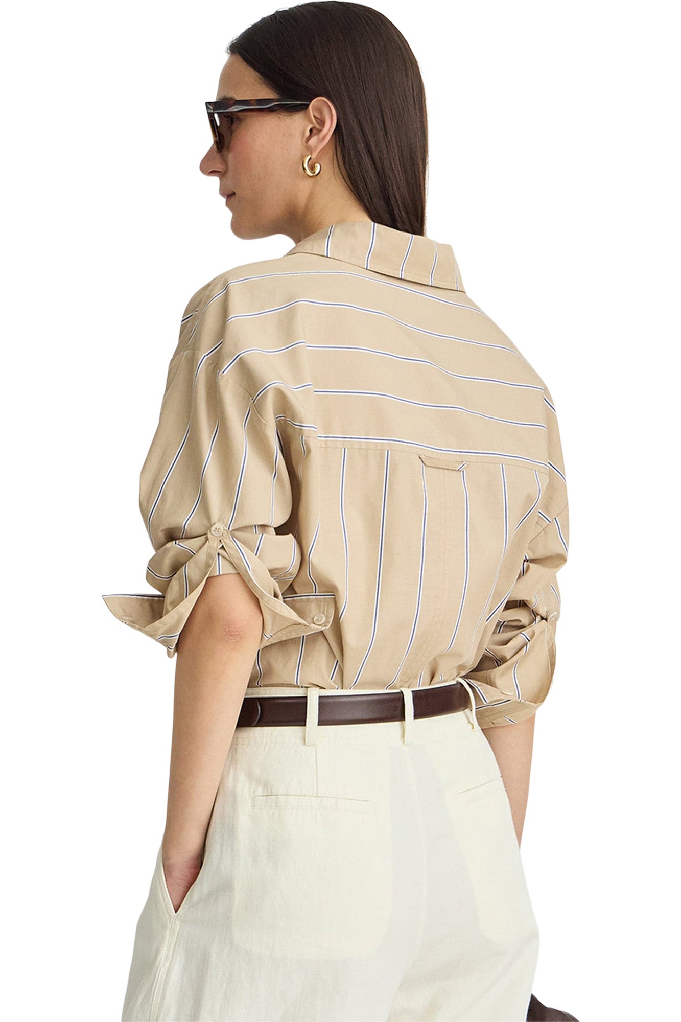 Apiece Apart Isolde Button Down in Sand & Blue Stripes