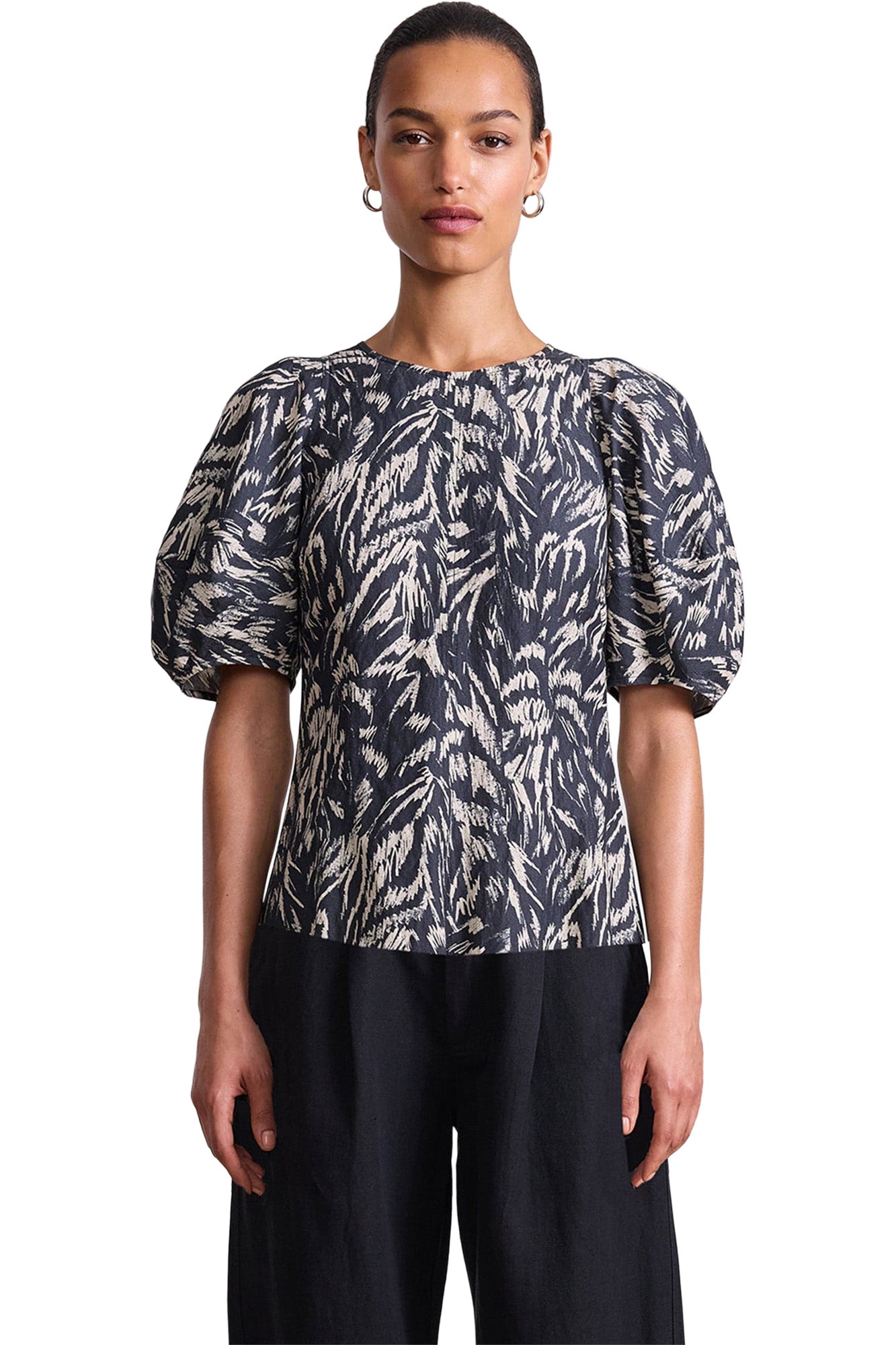Apiece Apart Lino Top in Abstract Animal Midnight