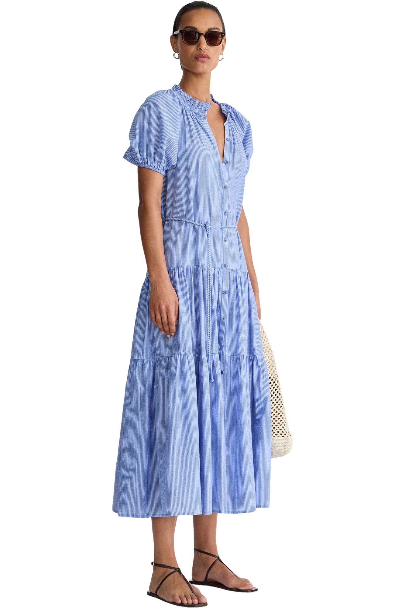 Apiece Apart Mazza Maxi in Microstripe Blue & Cream