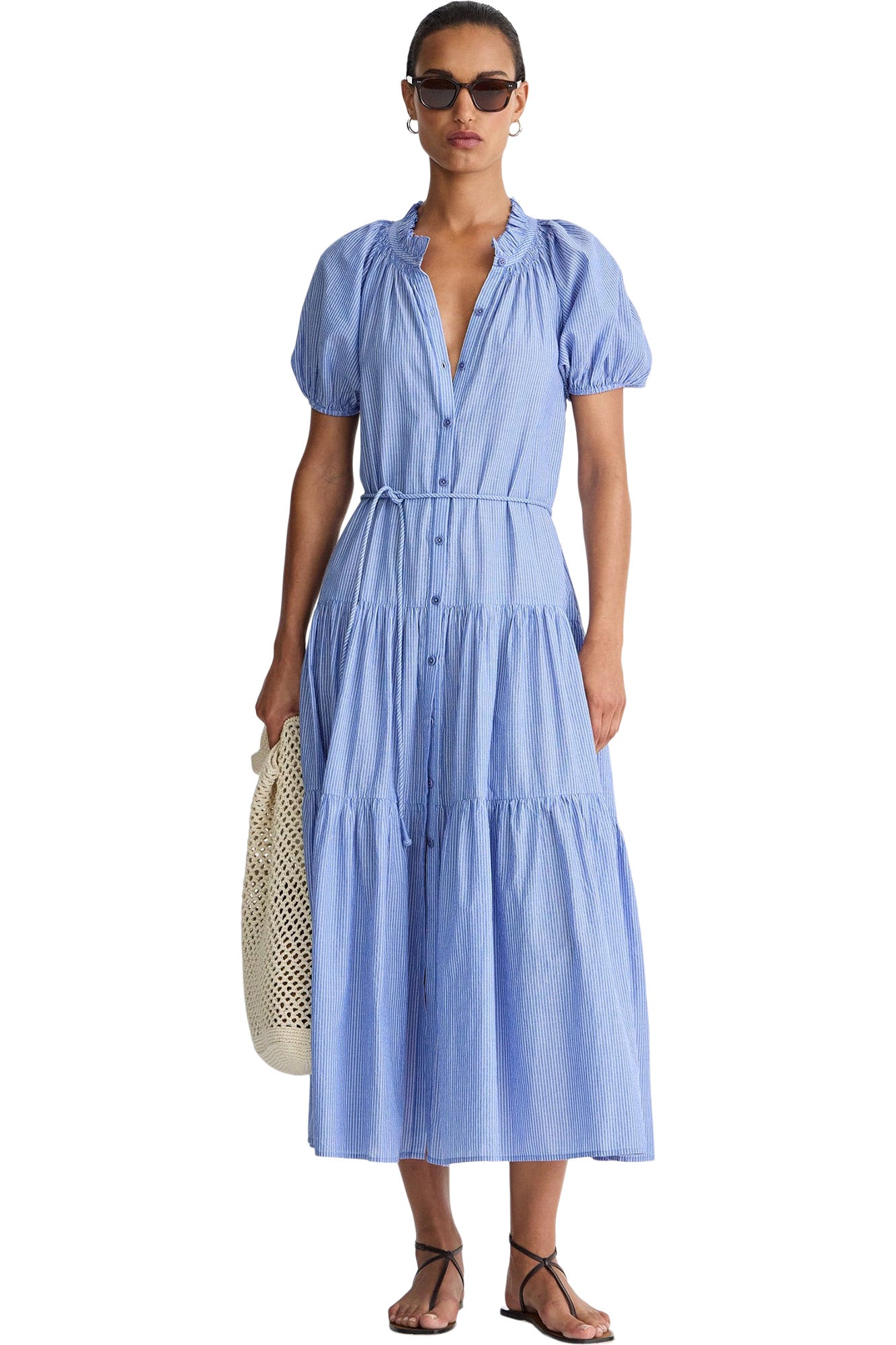 Apiece Apart Mazza Maxi in Microstripe Blue & Cream