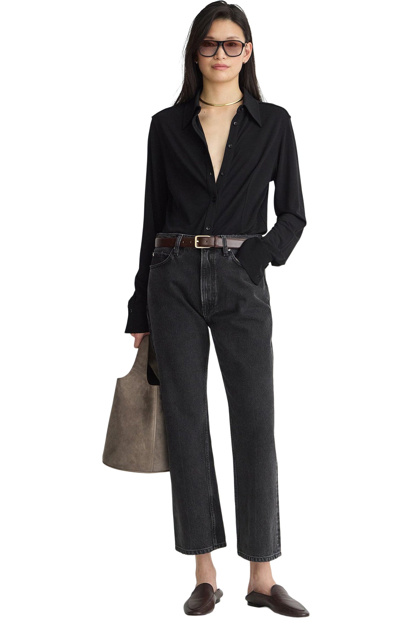 Apiece Apart Merce Slinky Slim Button Up in Black