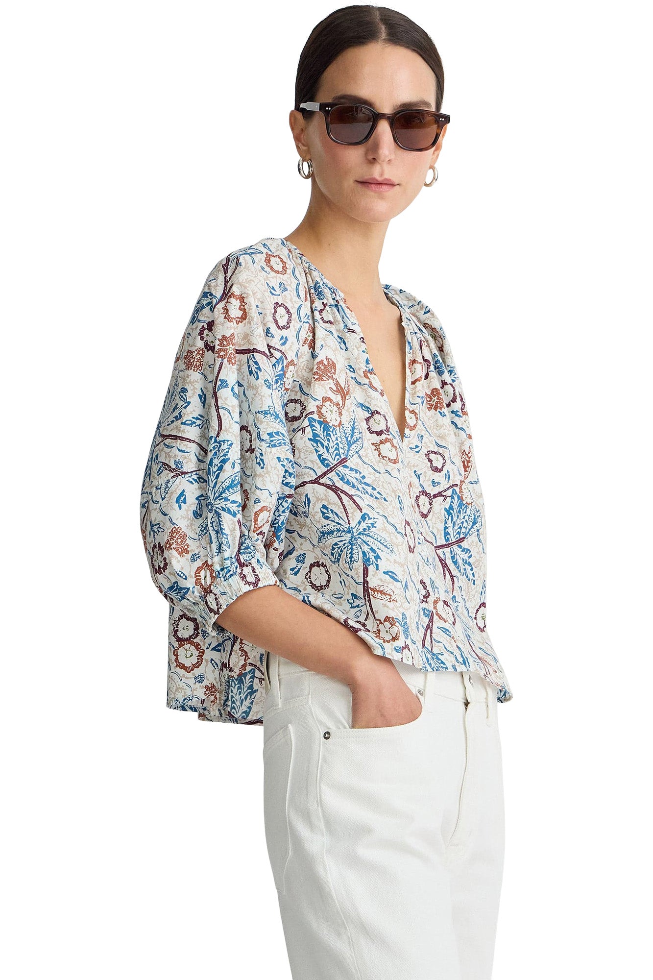 Apiece Apart Nele Lantern Sleeve Top in Earthly Delights Batik