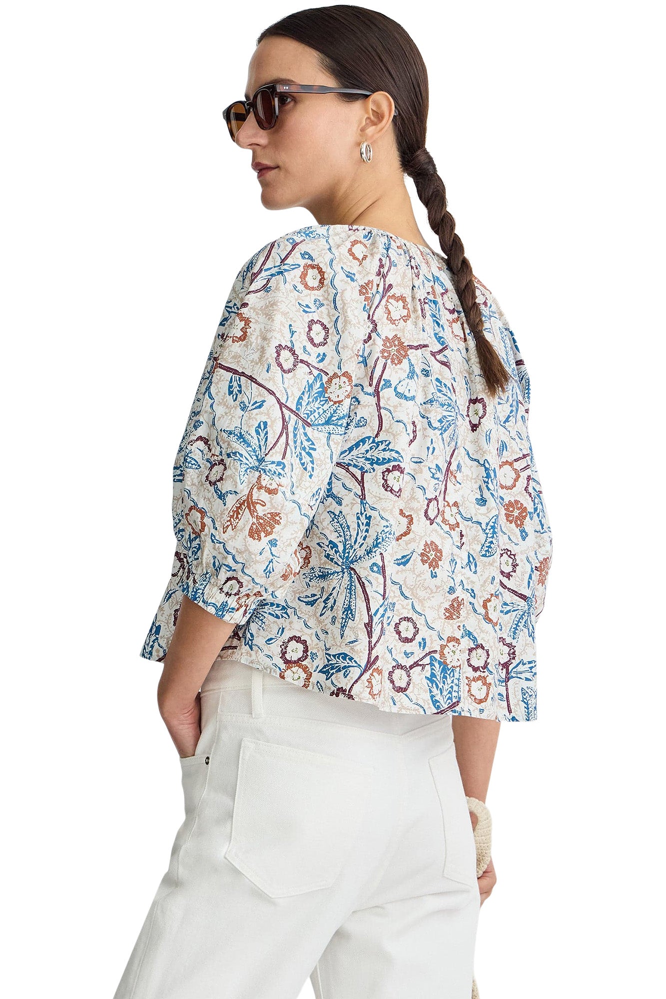 Apiece Apart Nele Lantern Sleeve Top in Earthly Delights Batik