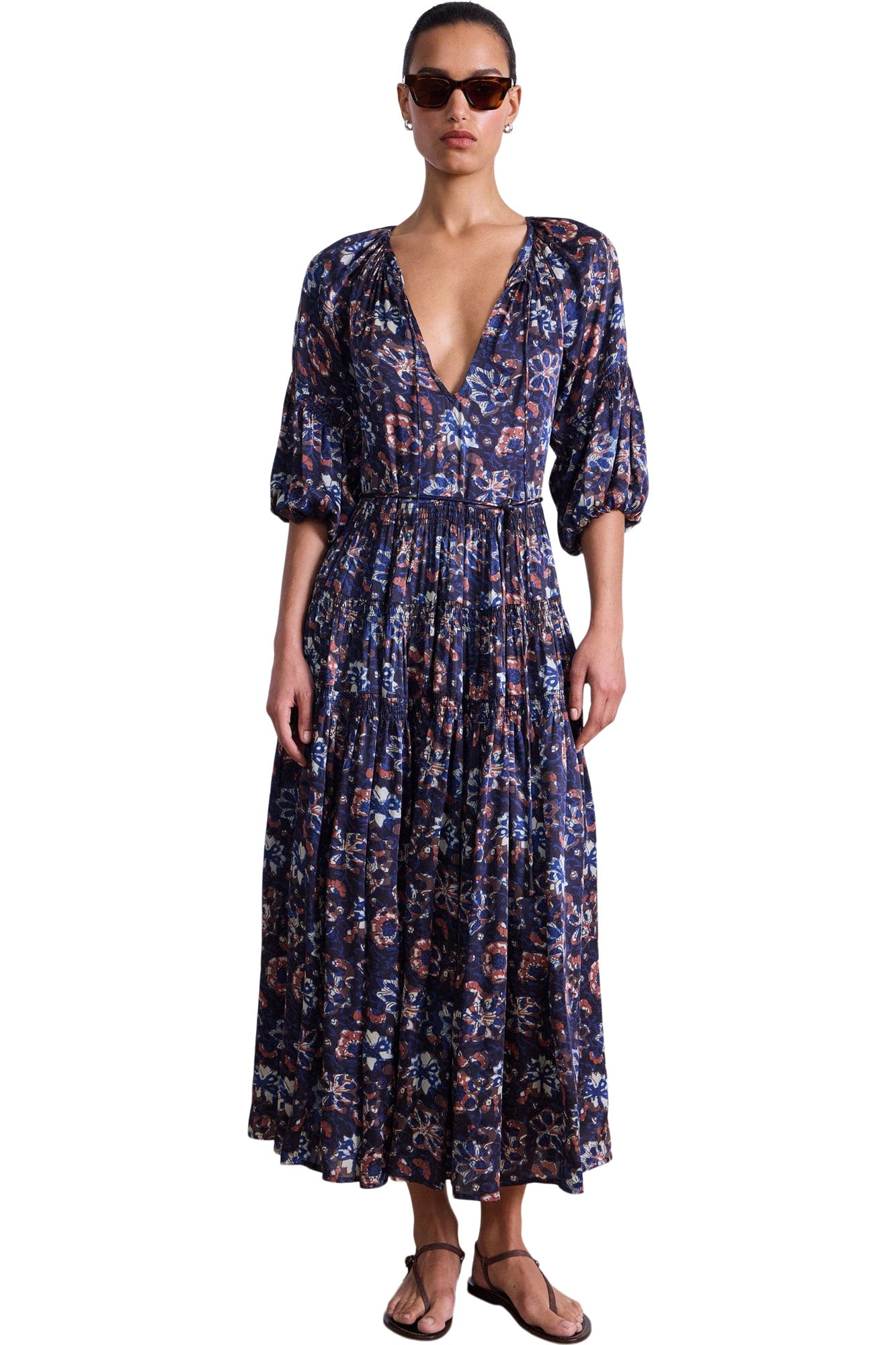 Apiece Apart Santa Cecilia Maxi Dress in
Batik Floral Navy