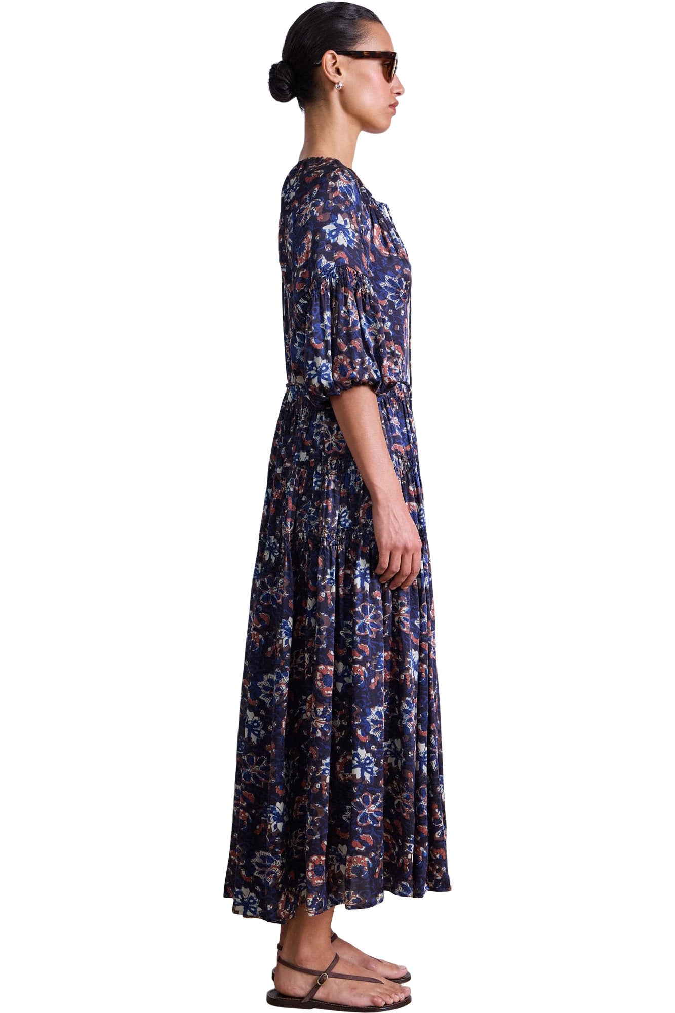Apiece Apart Santa Cecilia Maxi Dress in
Batik Floral Navy