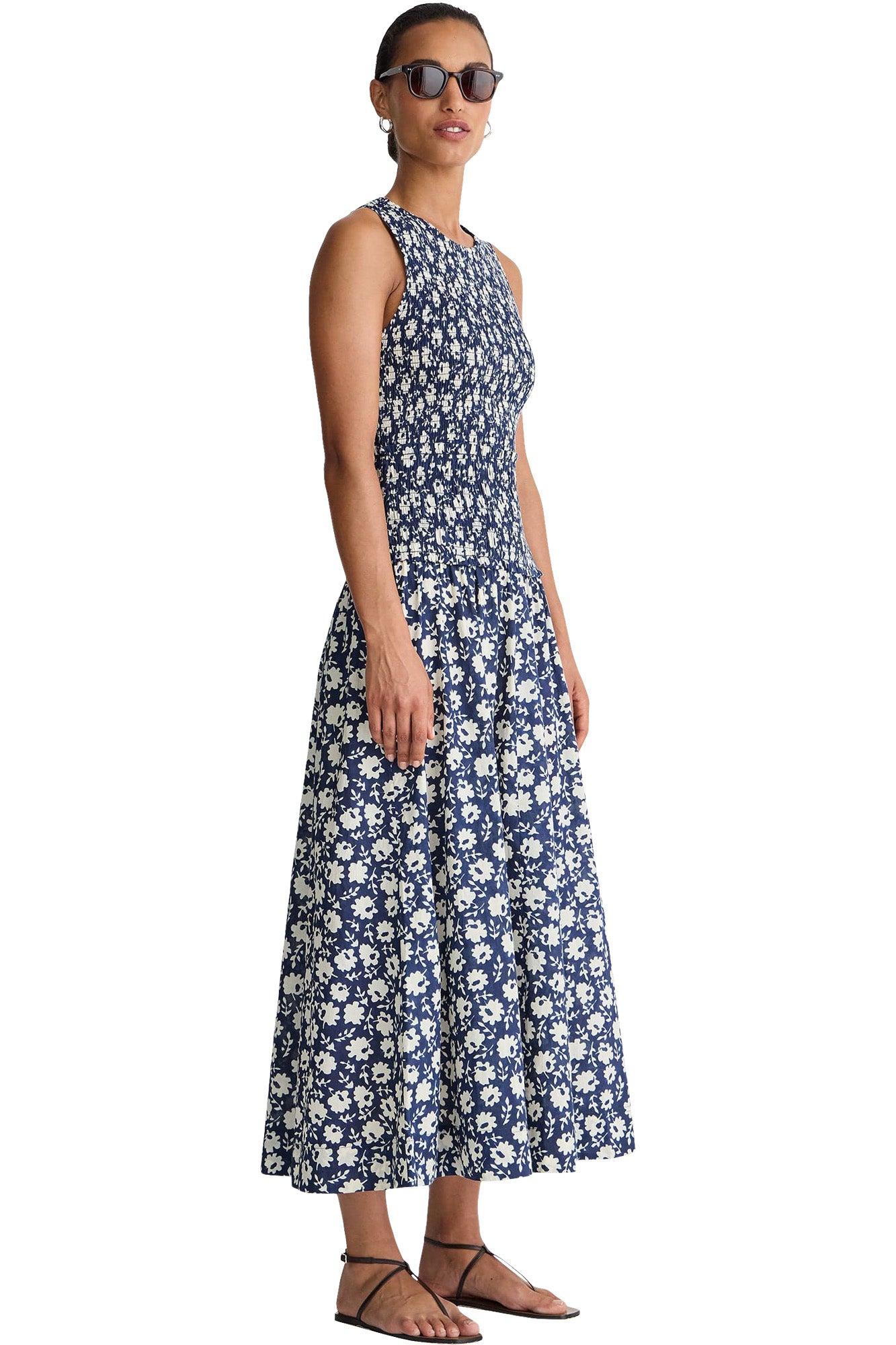 Apiece Apart Siempre Tank Maxi Dress in Navy Floral Stamp