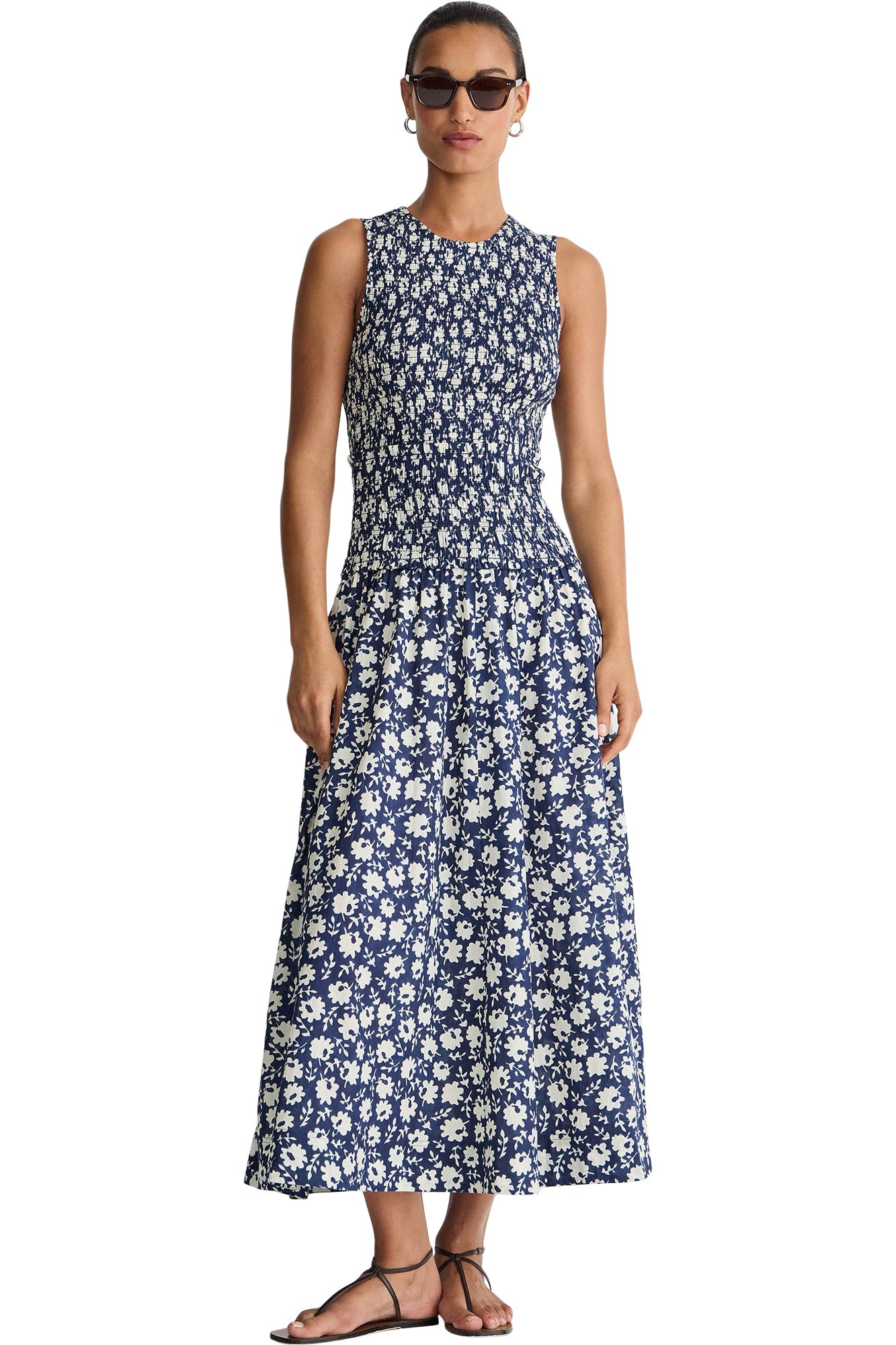 Apiece Apart Siempre Tank Maxi Dress in Navy Floral Stamp