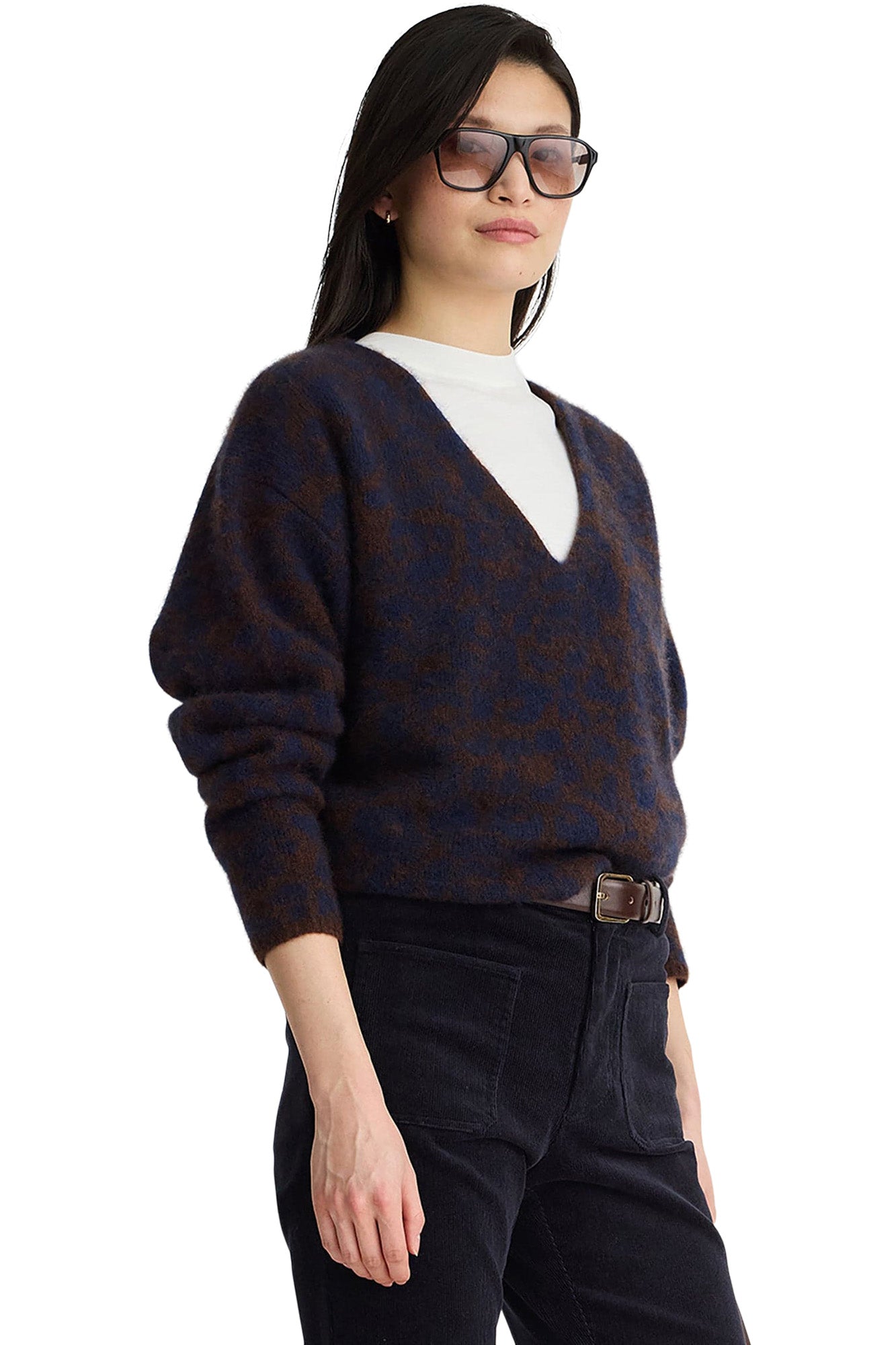 Apiece Apart Softest Silk Cashmere V-neck in Leo Floral Midnight