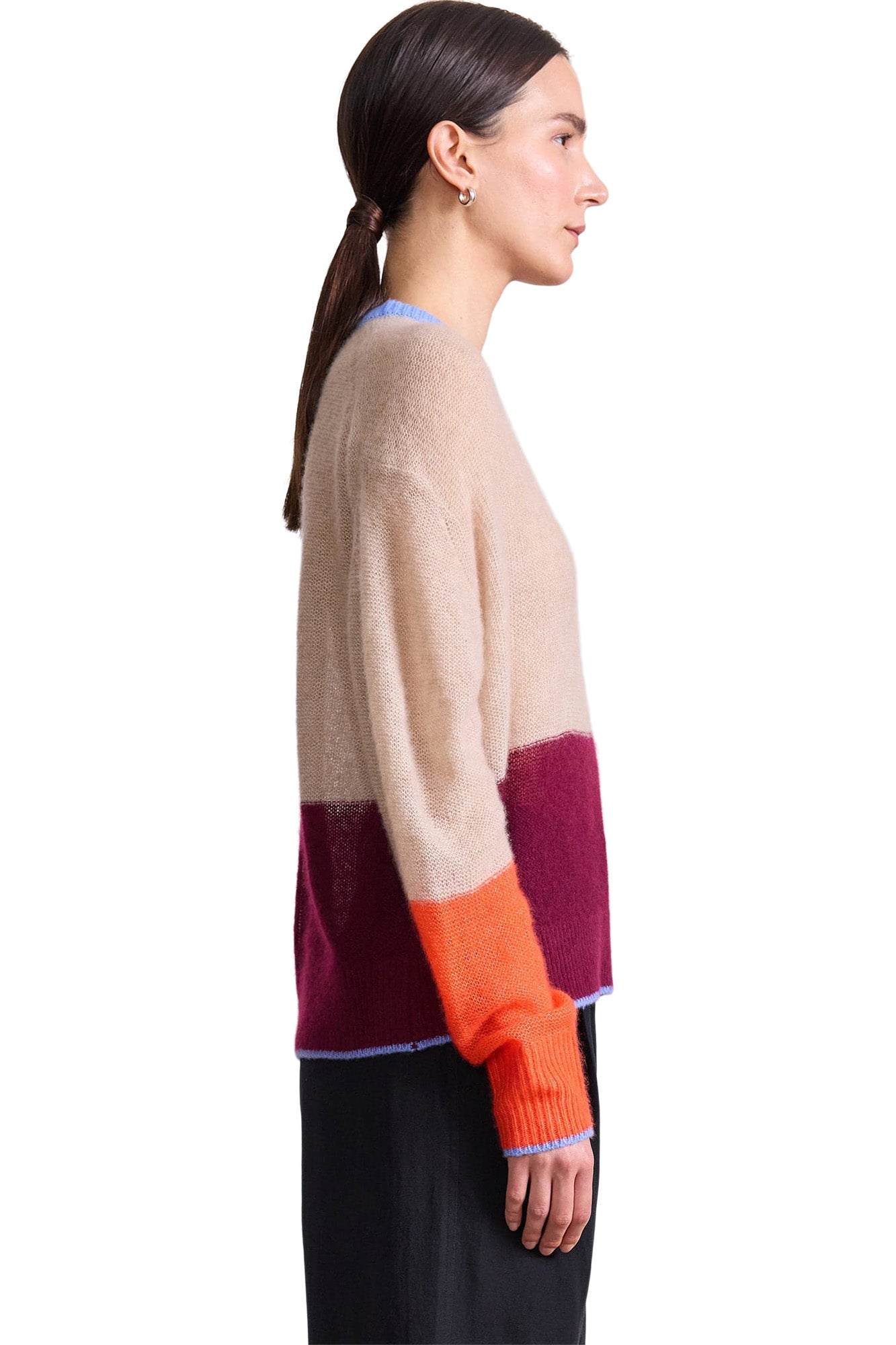 Apiece Apart Softest Tissue Weight Sweater in Jute & Black Cherry