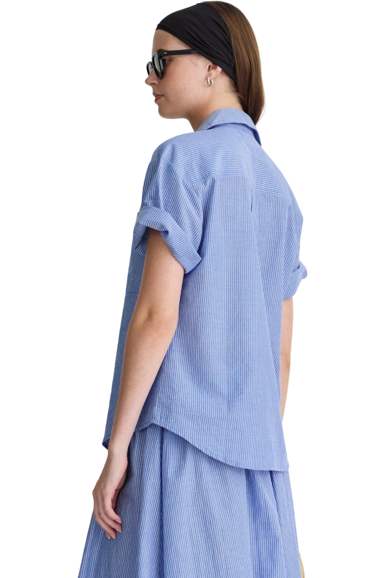 Apiece Apart Valenti Button Up in Microstripe Blue & Cream