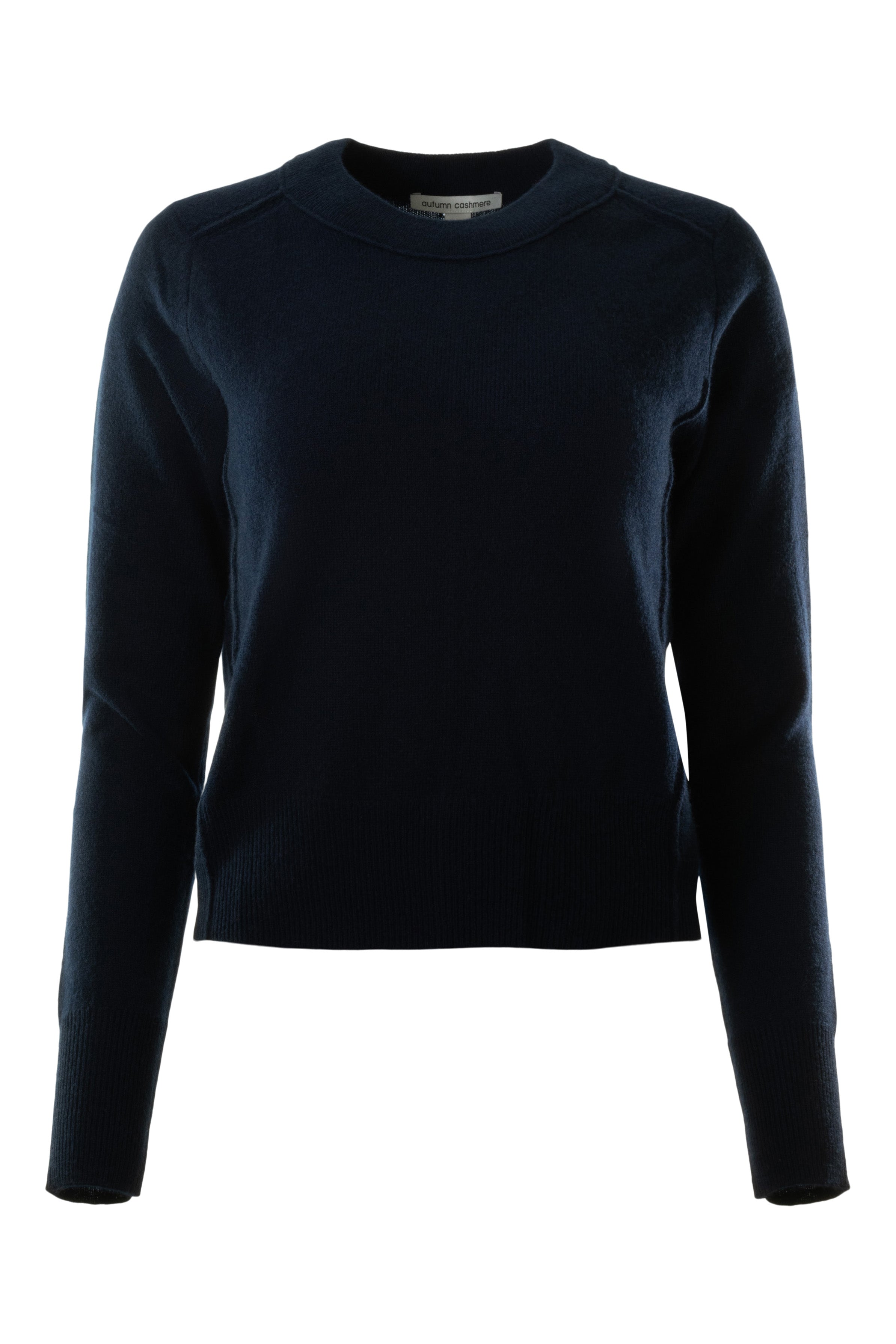 Autumn Cashmere Crewneck Sweater with Reversed Seams in Navy