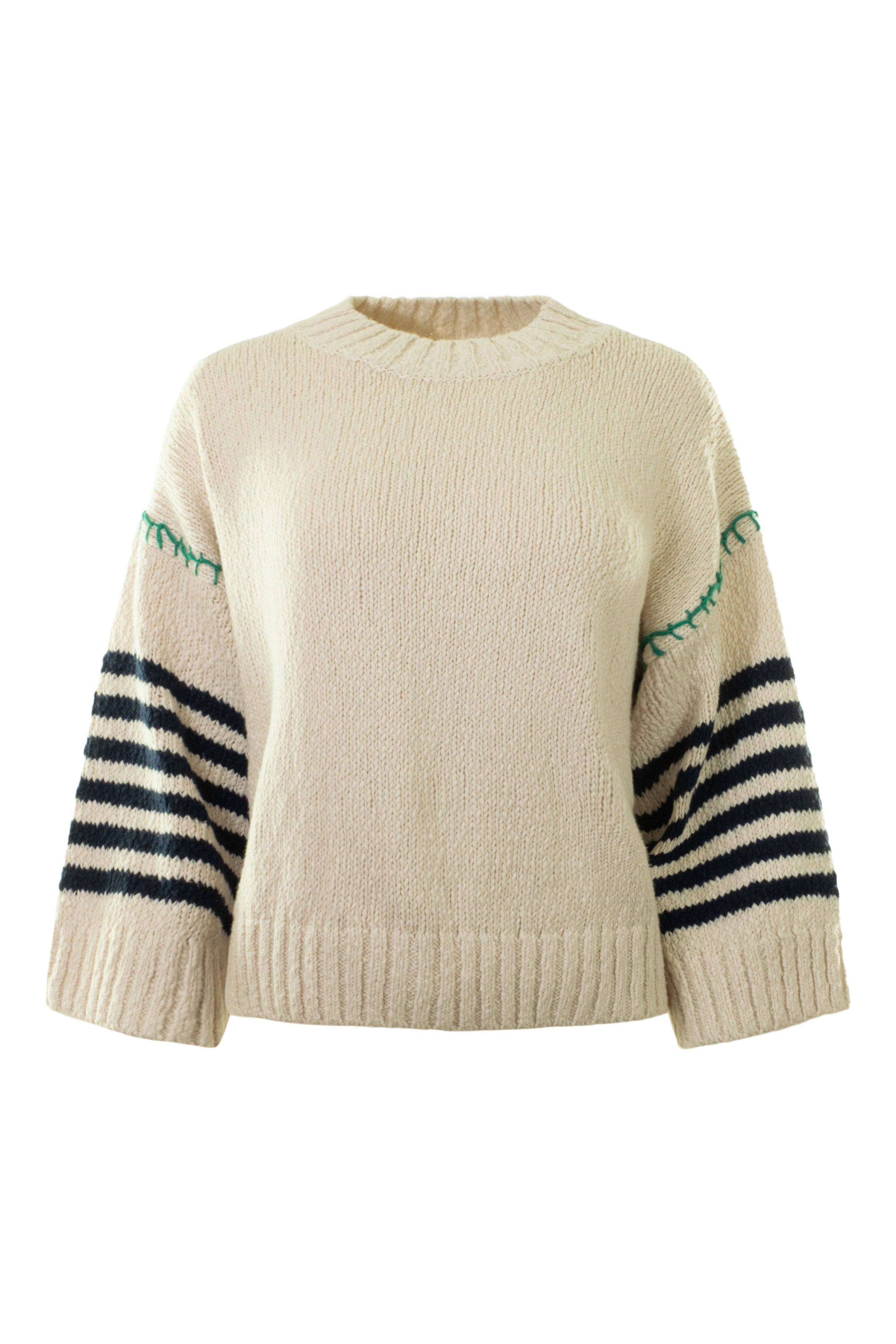 Autumn Cashmere Chunky Crew with Wide Stripe Sleeves