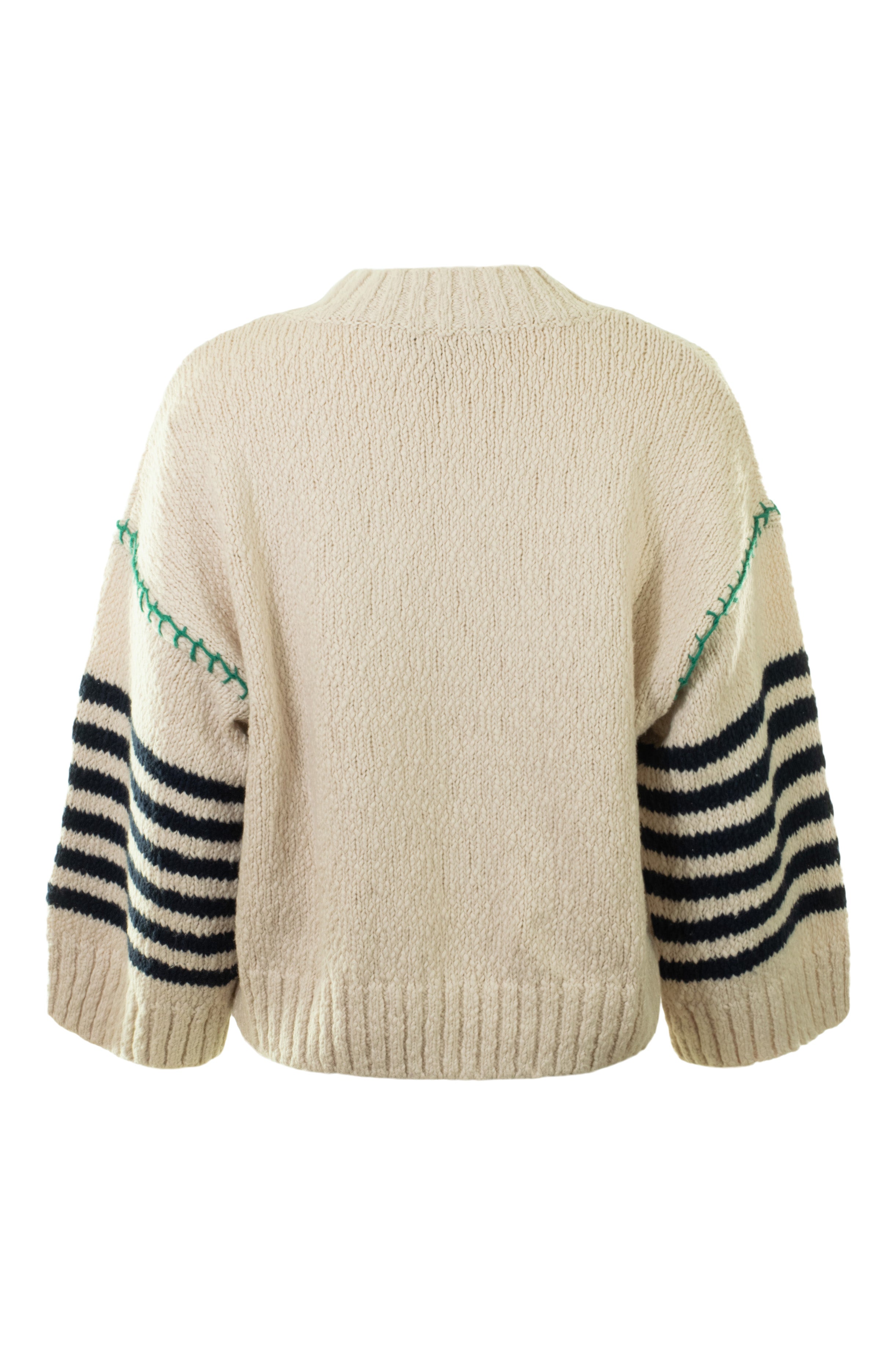 Autumn Cashmere Chunky Crew with Wide Stripe Sleeves