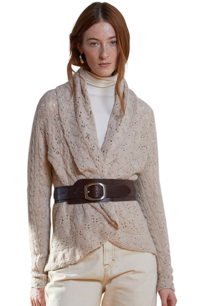 Autumn Cashmere 8-ply Cable Drape Sweater in Wild Rice