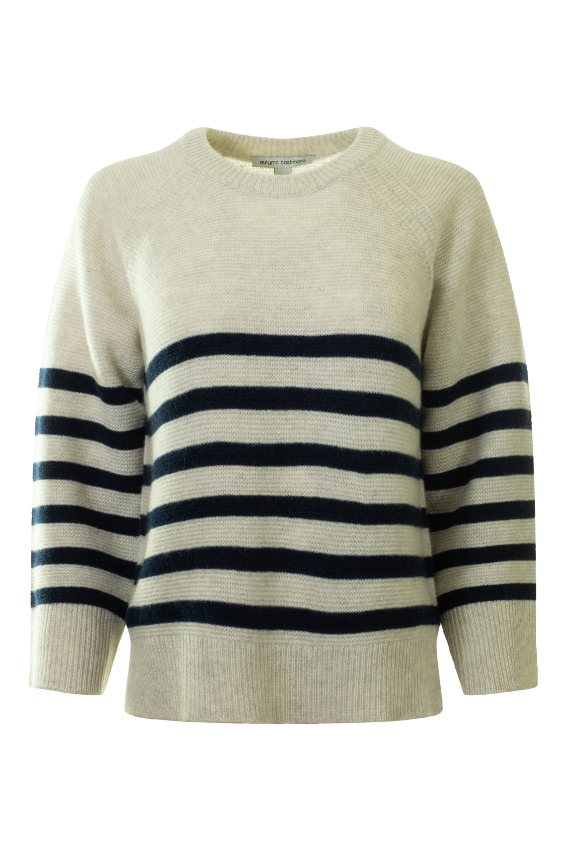 Autumn Cashmere Breton Stripe Links Stitch Raglan Crew in Mojave-Navy