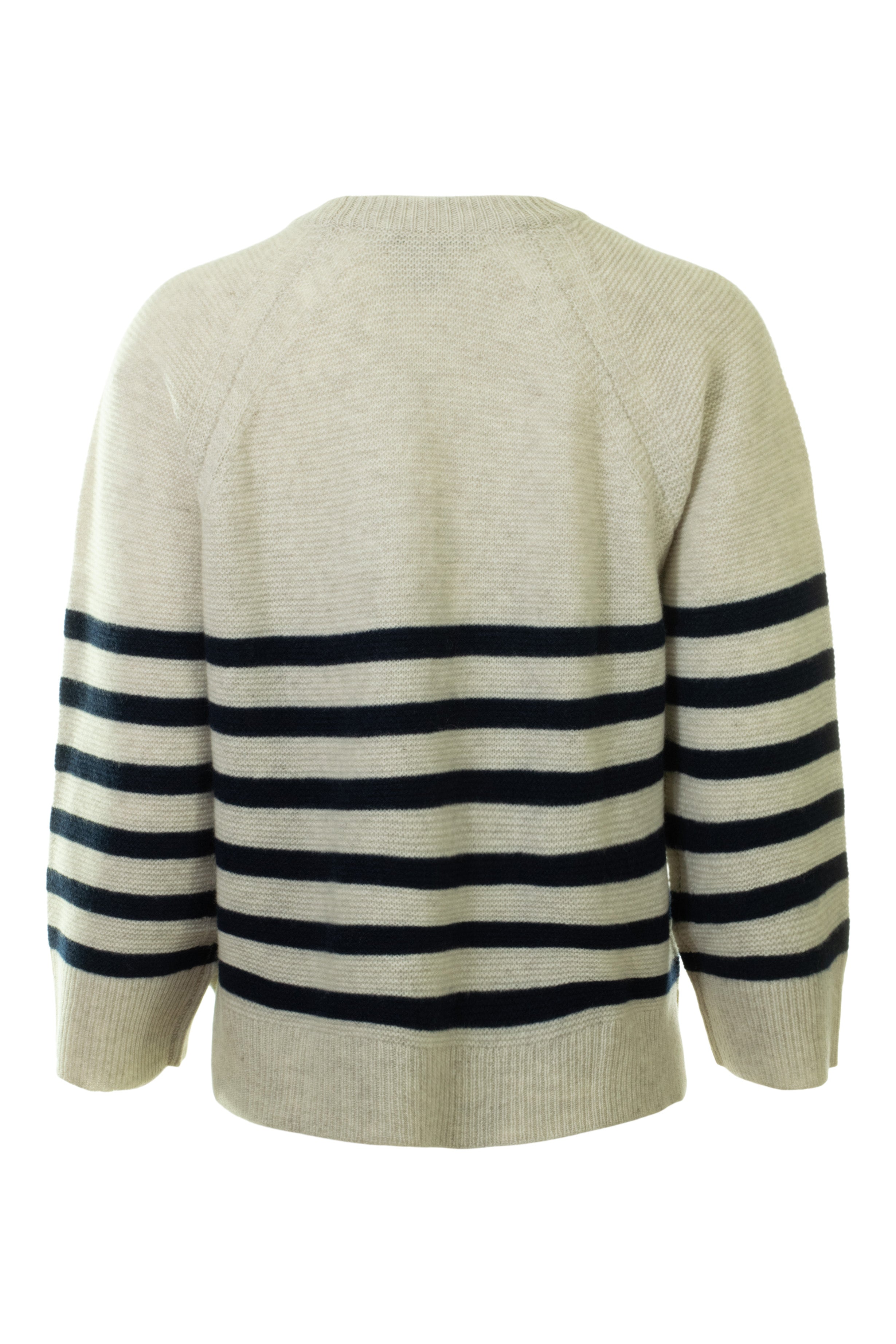 Autumn Cashmere Breton Stripe Links Stitch Raglan Crew in Mojave-Navy