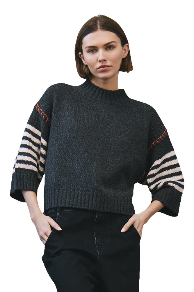 Autumn Cashmere Chunky Crew with Wide Stripe Sleeves