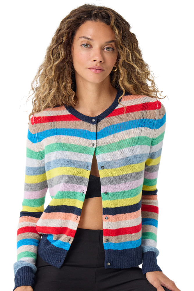 Autumn Cashmere Multi Stripe Cardigan in Navy Multi