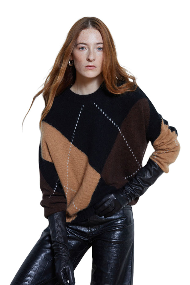 Autumn Cashmere Oversized Argyle Sweater in Black Combo