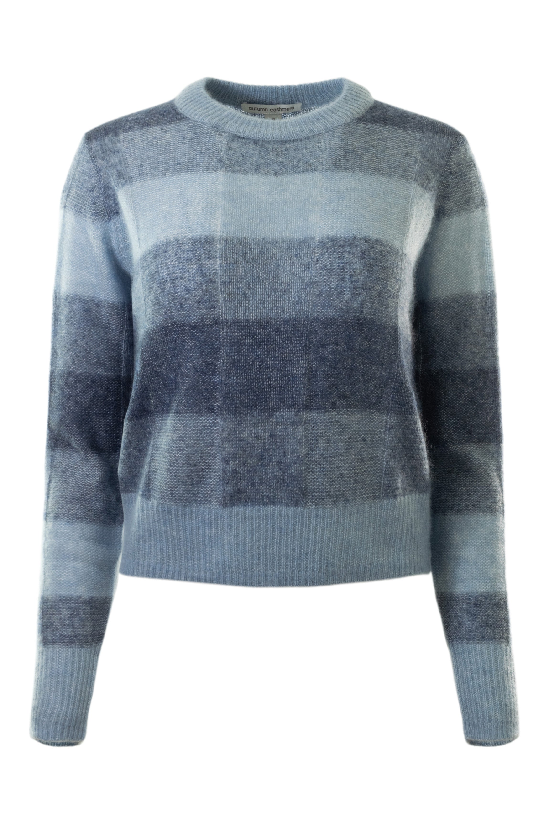 Autumn Cashmere Plaited Panel Rib Crew in Chambray Denim Combo