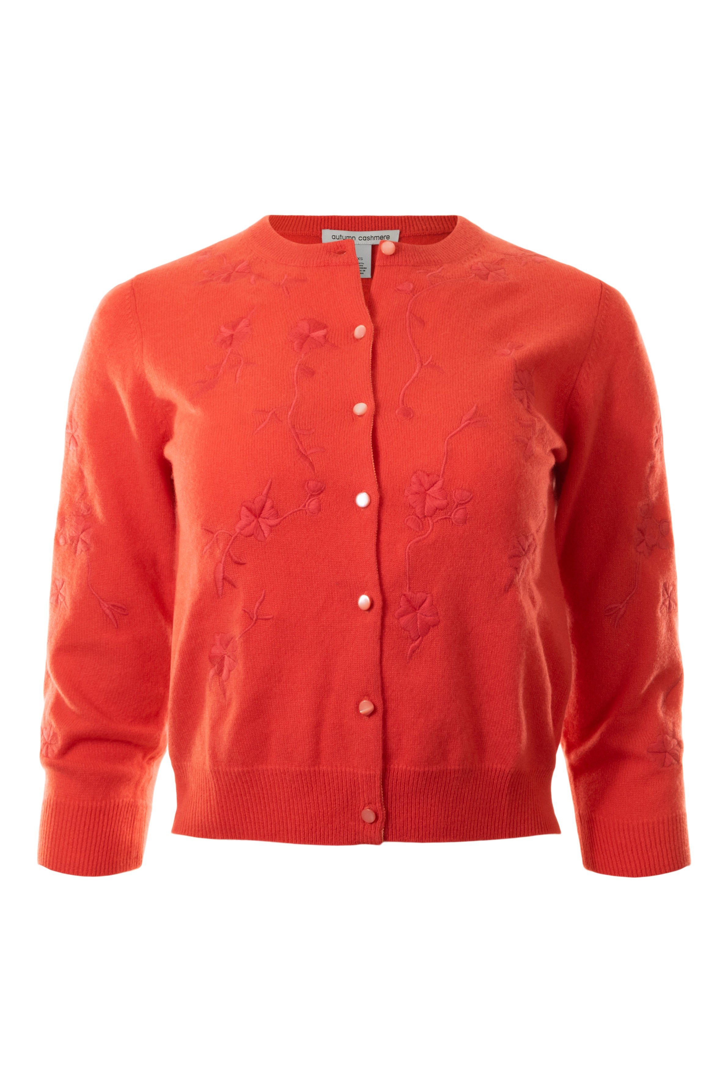 Autumn Cashmere Tonal Embroidered Baby Cardigan in Coral