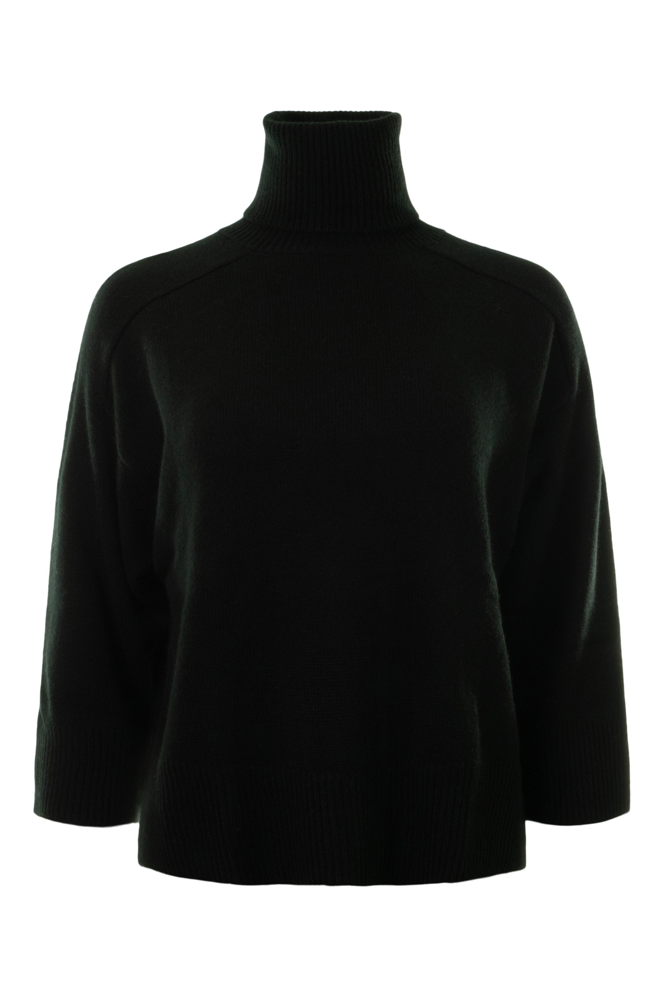 Autumn Cashmere Boxy 3/4 Sleeve Turtleneck in Black
