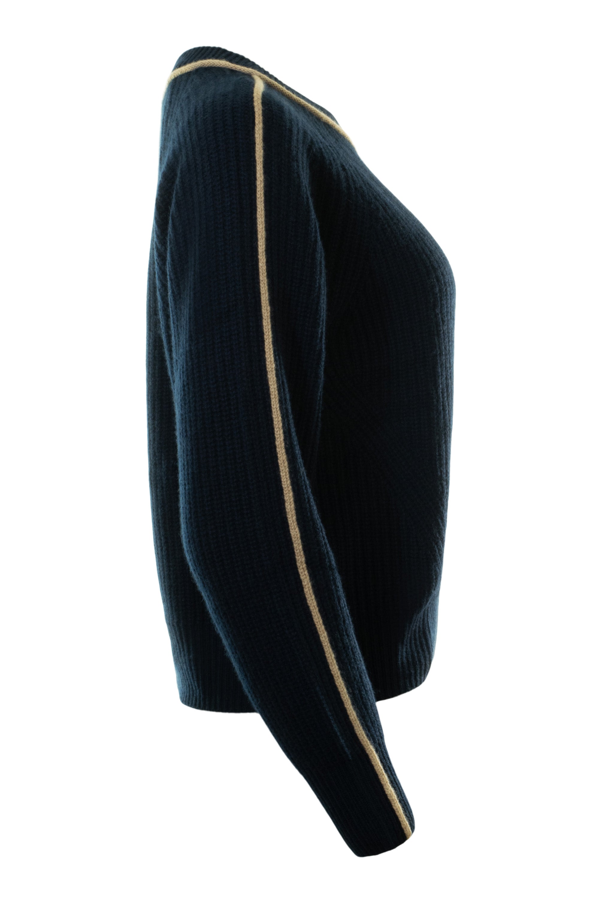 Autumn Cashmere Shaker Crew with Contrast Piping in Navy Combo